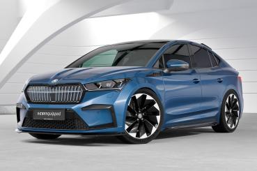 CSR Frontspoiler | Cup-Spoilerlippe mit ABE für Skoda Enyaq CSL971-C Carbon Look Hochglanz (keine Lackierung erforderlich)