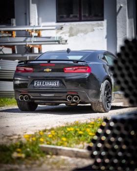Fox Endschalldämpfer quer 2x100 Typ 25 rechts/links mit 2 Abgasklappen für Chevrolet Camaro A1XC (2018) – Edelstahl, Rohr 70 mm, EG-Gutachten
