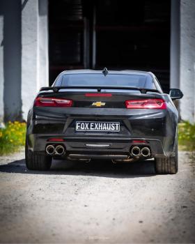 Fox Endschalldämpfer quer 2x100 Typ 25 rechts/links mit 2 Abgasklappen für Chevrolet Camaro A1XC (2018) – Edelstahl, Rohr 70 mm, EG-Gutachten