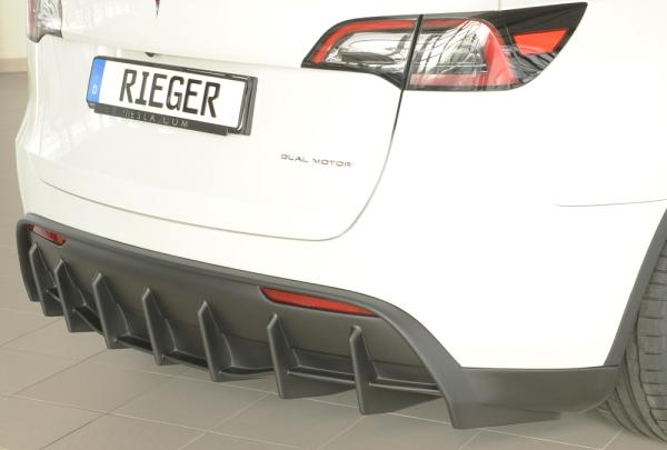 Rieger Heckeinsatz für originale Heckschürze für Tesla Model Y (ab 03/2020, alle Modelle inkl. Performance, mit Anhängekupplung) – ABS schwarz-matt (Finish), inkl. Gutachten