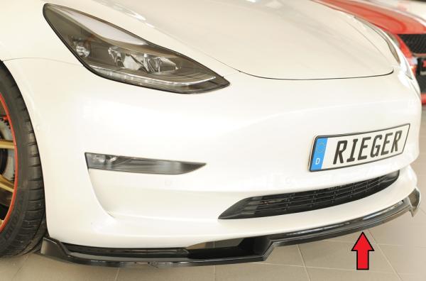 Rieger Spoilerschwert für originale Frontschürze für Tesla Model 3 (06/2018–09/2023, alle Modelle inkl. Performance) – ABS schwarz glänzend, inkl. ABE