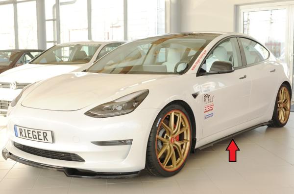 Rieger Seitenschwelleransatz links für originale Seitenschweller für Tesla Model 3 (06/2018–09/2023 bis Facelift, ab 10/2023 Facelift, alle Modelle inkl. Performance) – ABS schwarz glänzend, inkl. Gutachten