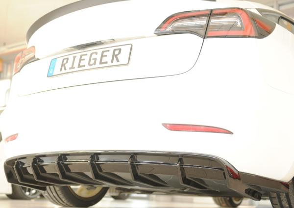 Rieger Heckeinsatz für originale Heckschürze für Tesla Model 3 (06/2018–09/2023, alle Modelle inkl. Performance, ohne Anhängekupplung) – ABS schwarz glänzend, inkl. Gutachten