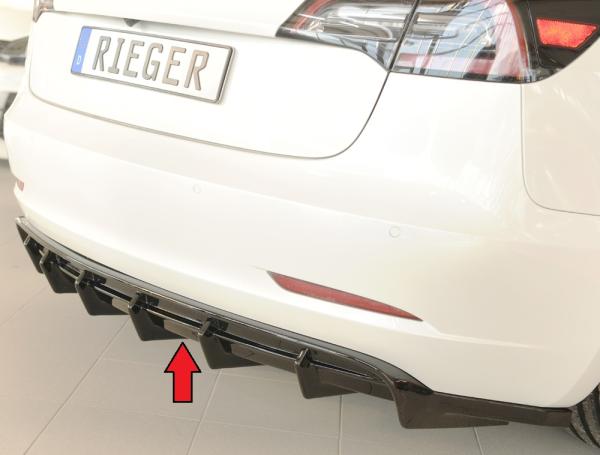 Rieger Heckeinsatz für originale Heckschürze für Tesla Model 3 (06/2018–09/2023, alle Modelle inkl. Performance, ohne Anhängekupplung) – ABS schwarz glänzend, inkl. Gutachten