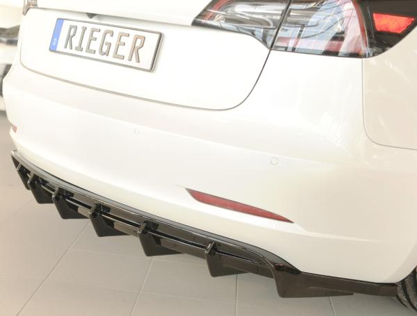 Rieger Heckeinsatz für originale Heckschürze für Tesla Model 3 (06/2018–09/2023, alle Modelle inkl. Performance, ohne Anhängekupplung) – ABS schwarz glänzend, inkl. Gutachten