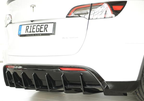 Rieger Heckeinsatz für originale Heckschürze für Tesla Model Y (ab 03/2020, alle Modelle inkl. Performance, mit Anhängekupplung) – ABS schwarz glänzend, inkl. Gutachten