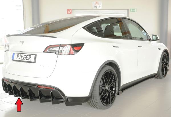 Rieger Heckeinsatz für originale Heckschürze für Tesla Model Y (ab 03/2020, alle Modelle inkl. Performance, mit Anhängekupplung) – ABS schwarz glänzend, inkl. Gutachten