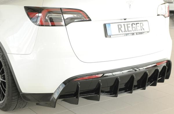 Rieger Heckeinsatz für originale Heckschürze für Tesla Model Y (ab 03/2020, alle Modelle inkl. Performance, mit Anhängekupplung) – ABS schwarz glänzend, inkl. Gutachten