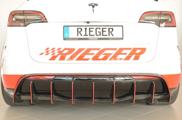 Rieger Heckeinsatz für originale Heckschürze für Tesla Model Y (ab 03/2020, alle Modelle inkl. Performance, mit Anhängekupplung) – ABS schwarz glänzend, inkl. Gutachten