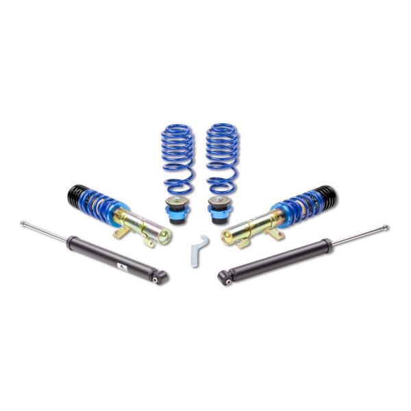 ap Gewindefahrwerk, Stahl verzinkt für Audi A3 (8L) / VW Golf IV (1J) / Seat Leon (1M) / VW New Beetle (9C/1C/1Y) / Audi TT (8N) FWD | VA/HA 30–65 mm | §19.3 | bis VA 1035 kg / HA 1025 kg | 50–165 kW | Art.-Nr. 11510005