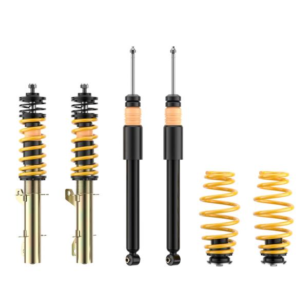 ST X Gewindefahrwerk, Stahl verzinkt (feste Kennung) für Audi A3 (8L) · VW Golf IV (1J) · Seat Leon (1M) · VW Beetle (9C/1C) · Audi TT (8N) Frontantrieb | Tieferlegung je nach Modell 20–70 mm | §19.3 | Achslasten bis VA 1030 kg / HA 1025 kg* | 50–165 kW |