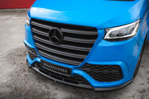 Maxton Design Front Stoßstange + Splitter für Mercedes-Benz Sprinter Mk3 schwarz Hochglanz