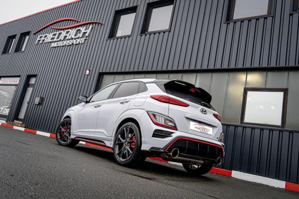 Friedrich Motorsport Duplex-Anlage 90 mm für Hyundai Kona N (OS) ab Bj. 07/2021 – Edelstahl, Endrohr 130 mm rund abgeschrägt, mit EG-Betriebserlaubnis