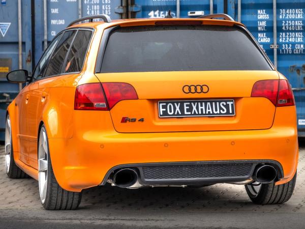 Fox Komplettanlage ab Kat 160x130 oval schwarz für Audi RS4 B7 – Edelstahl, 70/2x55 mm, EG-Gutachten