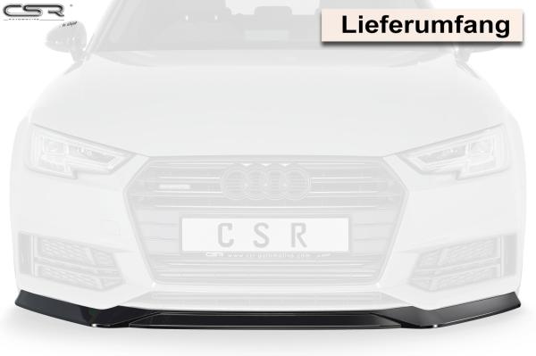 CSR Frontspoiler | Cup-Spoilerlippe mit ABE für Audi A4 B9 8W S-Line / S4 B9 8W CSL376-G Glossy schwarz glänzend (keine Lackierung erforderlich)