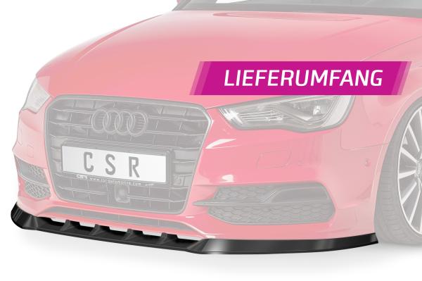 CSR Frontspoiler | Cup-Spoilerlippe mit ABE für Audi S3 / A3 8V S-Line Cabrio / Limo CSL453-L schwarz matt (Lackierung erforderlich)