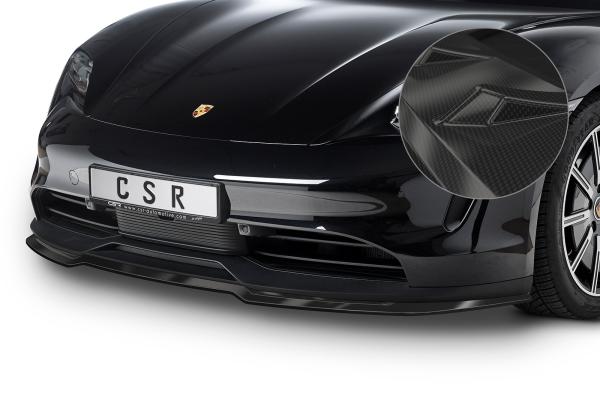 CSR Frontspoiler | Cup-Spoilerlippe mit ABE für Porsche Taycan / Taycan 4S CSL549-C Carbon Look Hochglanz (keine Lackierung erforderlich)