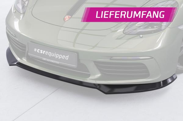 CSR Frontspoiler | Cup-Spoilerlippe mit ABE für Porsche 718 Boxster 982 / 718 Cayman 982 CSL853-L Lackierung erforderlich (schwarz matt)
