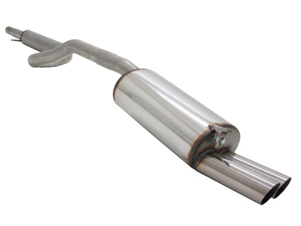 Novus Edelstahl Gruppe A Komplettanlage ab Katalysator für Audi A3 8L / VW Golf 4 / New Beetle – 2x76 mm MS-Design – mit EG-Genehmigung