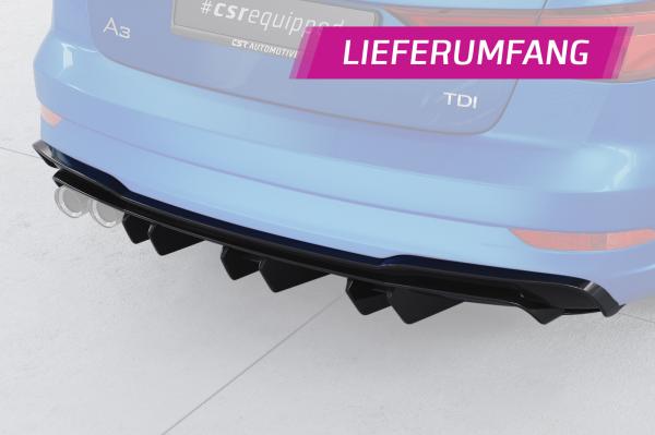 CSR Diffusor | Heckansatz mit ABE für Audi A3 8V S-Line Limo / Cabrio HA448-L schwarz matt (Lackierung erforderlich)