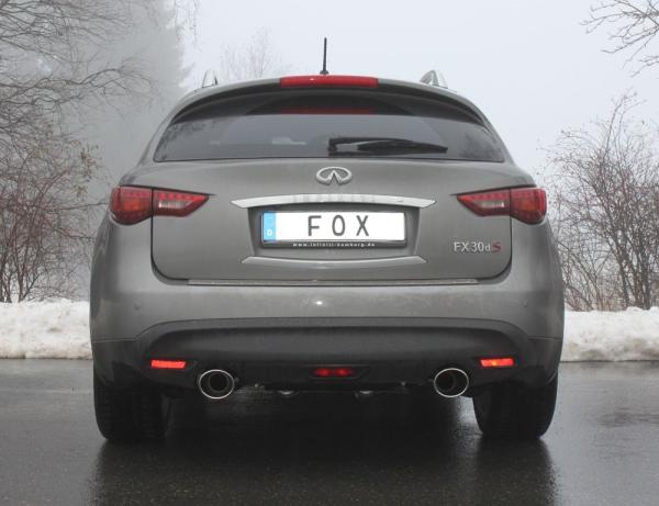 Fox Endschalldämpfer quer 129x106 Typ 32 rechts/links für Infiniti FX30d (ab 2010) – Edelstahl, Rohr 55 mm, EG-Gutachten