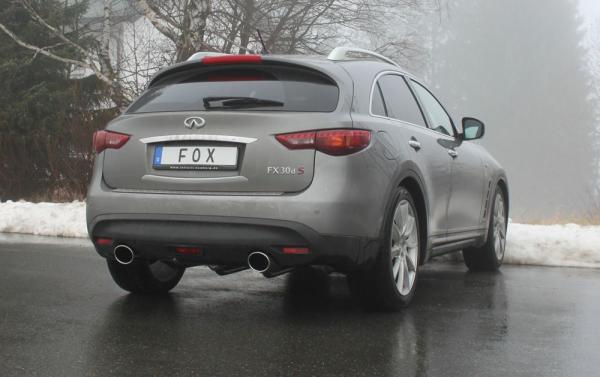 Fox Endschalldämpfer quer 129x106 Typ 32 rechts/links für Infiniti FX30d (ab 2010) – Edelstahl, Rohr 55 mm, EG-Gutachten