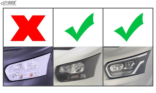 RDX Scheinwerferblenden für FORD Transit (2014-heute) für Xenon- und schwarze Halogen-Scheinwerfer weiß glänzend Böser Blick