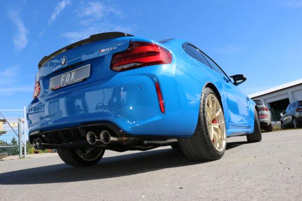 Fox Endschalldämpfer quer 2x90 Typ 25 rechts/links mit Abgasklappen für BMW M2 F87 Competition/CS – Edelstahl, Rohr 70 mm, EG-Gutachten