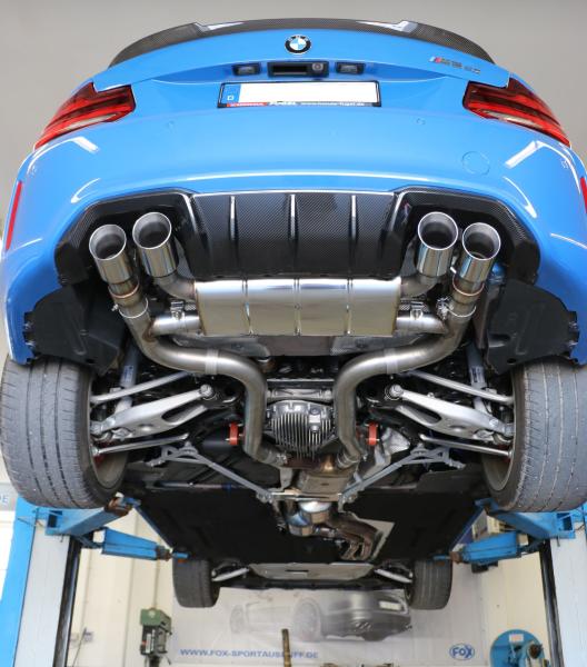 Fox Endschalldämpfer quer 2x90 Typ 25 rechts/links mit Abgasklappen für BMW M2 F87 Competition/CS – Edelstahl, Rohr 70 mm, EG-Gutachten