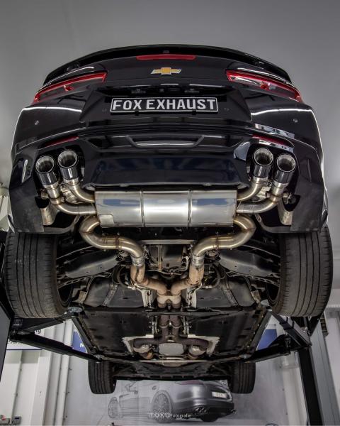 Fox passend für Chevrolet Camaro - A1XC Endschalldämpfer quer Ausgang rechts/links mit 2 Abgasklappen - 2x100 Typ 25 rechts/links mit schwarzen Covern CE046005-292X