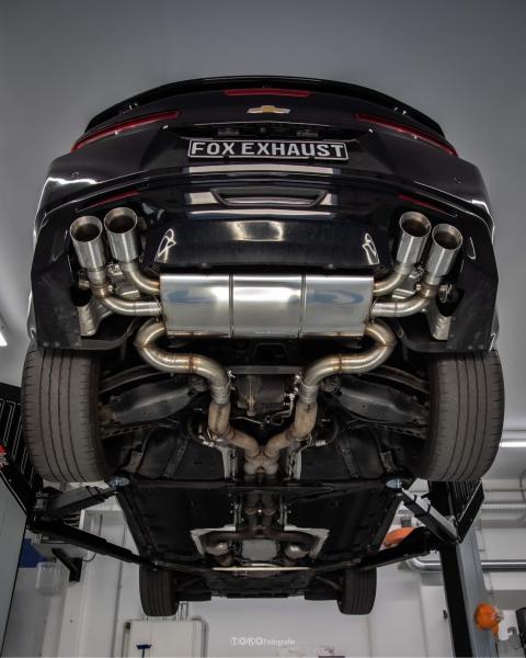Fox passend für Chevrolet Camaro - A1XC Endschalldämpfer quer Ausgang rechts/links mit 2 Abgasklappen - 2x100 Typ 25 rechts/links CE046005-294