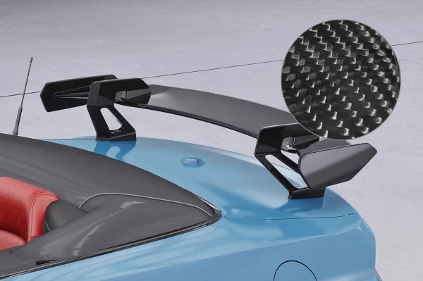 CSR Schwanenhals Heckflügel mit ABE für Ford Mustang MK6 Cabrio SHF047-D01-C mit Carbon-Flügelbrett